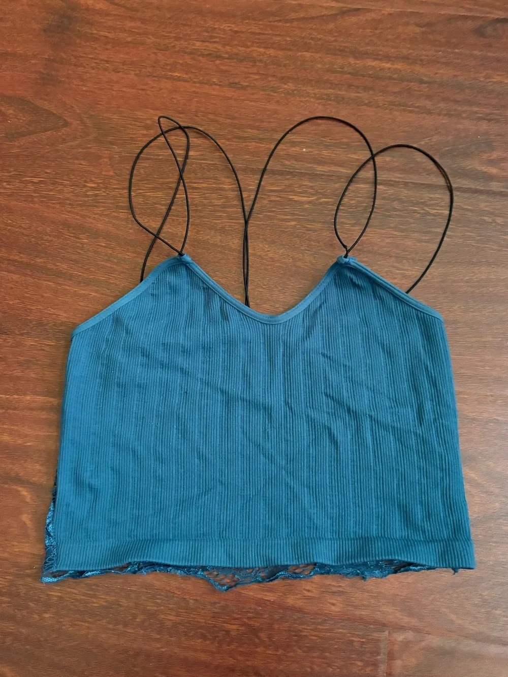 Full Tilt Teal Ribbed Lace Top
